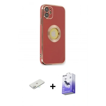 MARSİLYAN™- iPhone 12 Kılıf İz Form Serisi - Siyah Bilvis 5in1 5D Magic Hayalet Cam Ekran Koruyucu + Renkli Kamera Lens Koruma Cam - SI