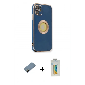 MARSİLYAN™- iPhone 12 Kılıf İz Form Serisi - Siyah Polymer Nano Ekran Koruyucu + Shine Kamera Lens Koruma Cam - GD