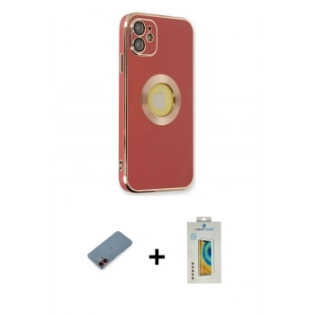 MARSİLYAN™- iPhone 12 Kılıf İz Form Serisi - Siyah Polymer Nano Ekran Koruyucu + Metal Kamera Lens Koruma Cam - KI