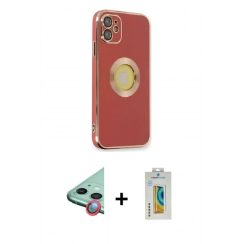 MARSİLYAN™- iPhone 12 Kılıf İz Form Serisi - Siyah Polymer Nano Ekran Koruyucu + Raze Metal Kamera Lens - KI