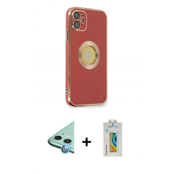 MARSİLYAN™- iPhone 12 Kılıf İz Form Serisi - Siyah Polymer Nano Ekran Koruyucu + Raze Metal Kamera Lens - MI
