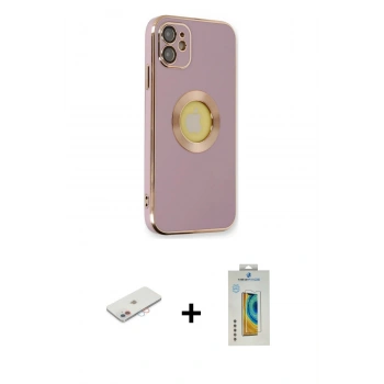 MARSİLYAN™- iPhone 12 Kılıf İz Form Serisi - Siyah Polymer Nano Ekran Koruyucu + Renkli Kamera Lens Koruma Cam - PE