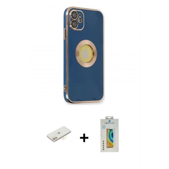 MARSİLYAN™- iPhone 12 Kılıf İz Form Serisi - Siyah Polymer Nano Ekran Koruyucu + Renkli Kamera Lens Koruma Cam - SI