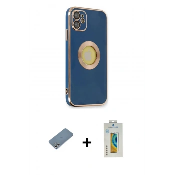 MARSİLYAN™- iPhone 12 Kılıf İz Form Serisi - Siyah Polymer Nano Ekran Koruyucu + Shine Kamera Lens Koruma Cam - GS