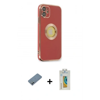 MARSİLYAN™- iPhone 12 Kılıf İz Form Serisi - Siyah Polymer Nano Ekran Koruyucu + Shine Kamera Lens Koruma Cam - SABE