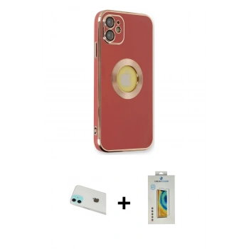 MARSİLYAN™- iPhone 12 Kılıf İz Form Serisi - Siyah Polymer Nano Ekran Koruyucu + Rainbow Kamera Lens Koruma Cam - YL