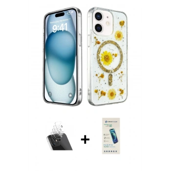 MARSİLYAN™- iPhone 12 Kılıf Kozmos Doku - Şeffaf Pasifik Cam Ekran Koruyucu + Kamera Lens Koruma Cam - SF