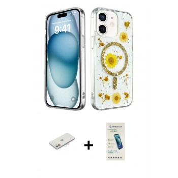 MARSİLYAN™- iPhone 12 Kılıf Kozmos Doku - Şeffaf Pasifik Cam Ekran Koruyucu + Renkli Kamera Lens Koruma Cam - PE