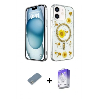 MARSİLYAN™- iPhone 12 Kılıf Kozmos Doku - Siyah Bilvis 5in1 3D Magic Cam Ekran Koruyucu + Metal Kamera Lens Koruma Cam - GD