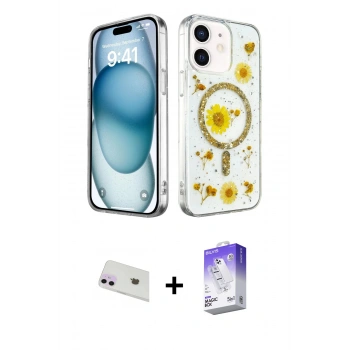 MARSİLYAN™- iPhone 12 Kılıf Kozmos Doku - Siyah Bilvis 5in1 3D Magic Cam Ekran Koruyucu + Rainbow Kamera Lens Koruma Cam - MR