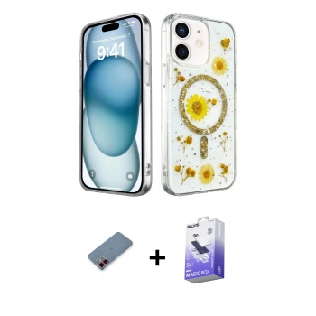 MARSİLYAN™- iPhone 12 Kılıf Kozmos Doku - Siyah Bilvis 5in1 5D Magic Hayalet Cam Ekran Koruyucu + Metal Kamera Lens Koruma Cam - KI