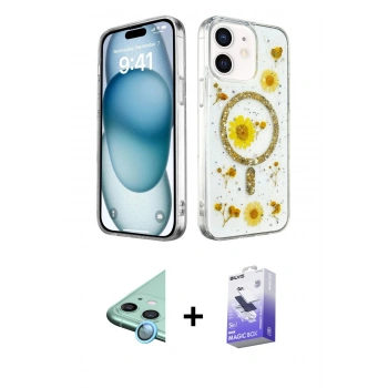 MARSİLYAN™- iPhone 12 Kılıf Kozmos Doku - Siyah Bilvis 5in1 5D Magic Hayalet Cam Ekran Koruyucu + Raze Metal Kamera Lens - MI