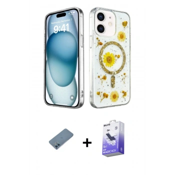MARSİLYAN™- iPhone 12 Kılıf Kozmos Doku - Siyah Bilvis 5in1 5D Magic Hayalet Cam Ekran Koruyucu + Shine Kamera Lens Koruma Cam - MI