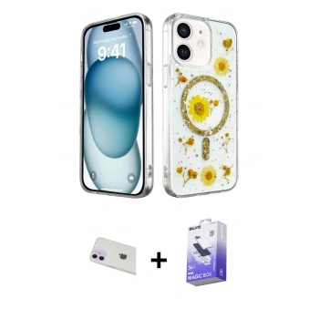 MARSİLYAN™- iPhone 12 Kılıf Kozmos Doku - Siyah Bilvis 5in1 5D Magic Hayalet Cam Ekran Koruyucu + Rainbow Kamera Lens Koruma Cam - MR