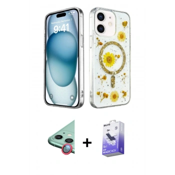 MARSİLYAN™- iPhone 12 Kılıf Kozmos Doku - Siyah Bilvis 5in1 5D Magic Hayalet Cam Ekran Koruyucu + Raze Metal Kamera Lens - KI