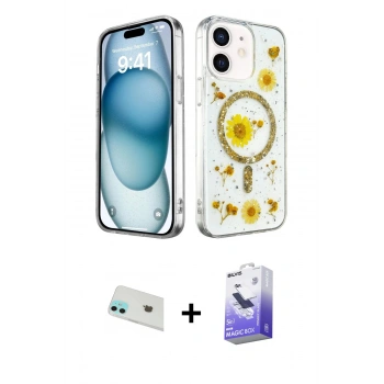 MARSİLYAN™- iPhone 12 Kılıf Kozmos Doku - Siyah Bilvis 5in1 5D Magic Hayalet Cam Ekran Koruyucu + Rainbow Kamera Lens Koruma Cam - YL