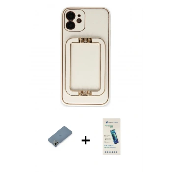 MARSİLYAN™- iPhone 12 Kılıf Kozmos Minimal Prime - Şeffaf Pasifik Cam Ekran Koruyucu + Metal Kamera Lens Koruma Cam - AKYL