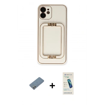 MARSİLYAN™- iPhone 12 Kılıf Kozmos Minimal Prime - Şeffaf Pasifik Cam Ekran Koruyucu + Shine Kamera Lens Koruma Cam - GS