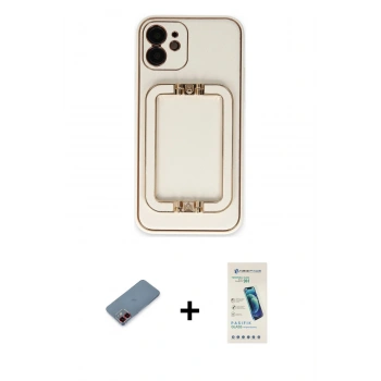 MARSİLYAN™- iPhone 12 Kılıf Kozmos Minimal Prime - Şeffaf Pasifik Cam Ekran Koruyucu + Metal Kamera Lens Koruma Cam - KI