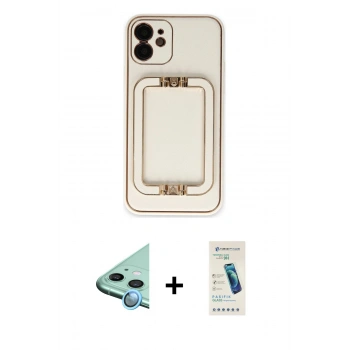 MARSİLYAN™- iPhone 12 Kılıf Kozmos Minimal Prime - Şeffaf Pasifik Cam Ekran Koruyucu + Raze Metal Kamera Lens - MI