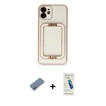 MARSİLYAN™- iPhone 12 Kılıf Kozmos Minimal Prime - Şeffaf Pasifik Cam Ekran Koruyucu + Shine Kamera Lens Koruma Cam - MI