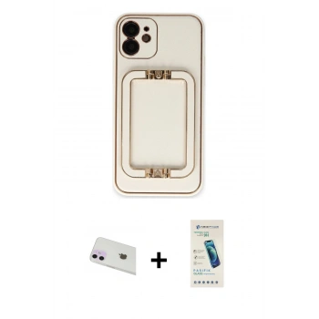 MARSİLYAN™- iPhone 12 Kılıf Kozmos Minimal Prime - Şeffaf Pasifik Cam Ekran Koruyucu + Rainbow Kamera Lens Koruma Cam - MR
