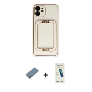 MARSİLYAN™- iPhone 12 Kılıf Kozmos Minimal Prime - Şeffaf Pasifik Cam Ekran Koruyucu + Shine Kamera Lens Koruma Cam - SABE