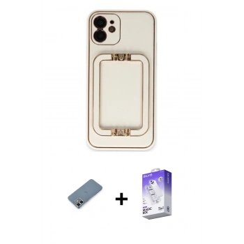 MARSİLYAN™- iPhone 12 Kılıf Kozmos Minimal Prime - Siyah Bilvis 5in1 3D Magic Cam Ekran Koruyucu + Metal Kamera Lens Koruma Cam - GD