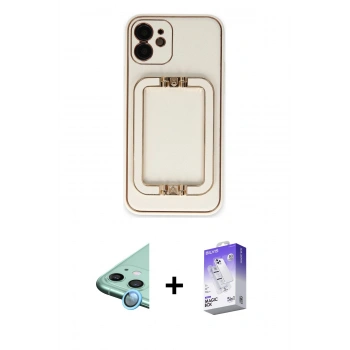 MARSİLYAN™- iPhone 12 Kılıf Kozmos Minimal Prime - Siyah Bilvis 5in1 3D Magic Cam Ekran Koruyucu + Raze Metal Kamera Lens - MI