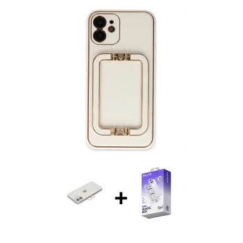 MARSİLYAN™- iPhone 12 Kılıf Kozmos Minimal Prime - Siyah Bilvis 5in1 3D Magic Cam Ekran Koruyucu + Renkli Kamera Lens Koruma Cam - PE