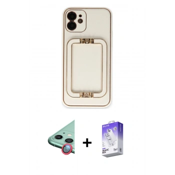MARSİLYAN™- iPhone 12 Kılıf Kozmos Minimal Prime - Siyah Bilvis 5in1 3D Magic Cam Ekran Koruyucu + Raze Metal Kamera Lens - KI