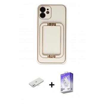 MARSİLYAN™- iPhone 12 Kılıf Kozmos Minimal Prime - Siyah Bilvis 5in1 3D Magic Cam Ekran Koruyucu + Renkli Kamera Lens Koruma Cam - SI