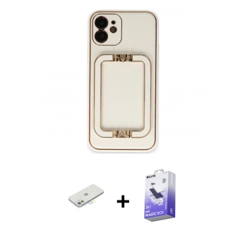 MARSİLYAN™- iPhone 12 Kılıf Kozmos Minimal Prime - Siyah Bilvis 5in1 5D Magic Hayalet Cam Ekran Koruyucu + Renkli Kamera Lens Koruma Cam - SI