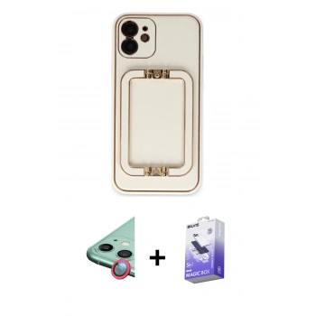 MARSİLYAN™- iPhone 12 Kılıf Kozmos Minimal Prime - Siyah Bilvis 5in1 5D Magic Hayalet Cam Ekran Koruyucu + Raze Metal Kamera Lens - KI