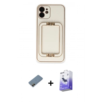 MARSİLYAN™- iPhone 12 Kılıf Kozmos Minimal Prime - Siyah Bilvis 5in1 5D Magic Hayalet Cam Ekran Koruyucu + Shine Kamera Lens Koruma Cam - GD