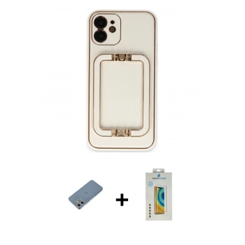 MARSİLYAN™- iPhone 12 Kılıf Kozmos Minimal Prime - Siyah Polymer Nano Ekran Koruyucu + Shine Kamera Lens Koruma Cam - GS