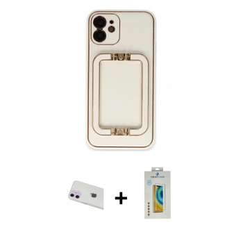 MARSİLYAN™- iPhone 12 Kılıf Kozmos Minimal Prime - Siyah Polymer Nano Ekran Koruyucu + Rainbow Kamera Lens Koruma Cam - MR
