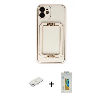 MARSİLYAN™- iPhone 12 Kılıf Kozmos Minimal Prime - Siyah Polymer Nano Ekran Koruyucu + Renkli Kamera Lens Koruma Cam - PE