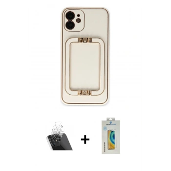 MARSİLYAN™- iPhone 12 Kılıf Kozmos Minimal Prime - Siyah Polymer Nano Ekran Koruyucu + Kamera Lens Koruma Cam - SF