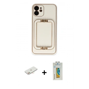 MARSİLYAN™- iPhone 12 Kılıf Kozmos Minimal Prime - Siyah Polymer Nano Ekran Koruyucu + Renkli Kamera Lens Koruma Cam - YL