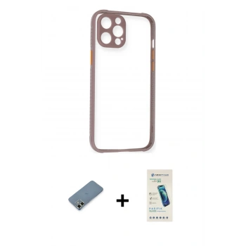 MARSİLYAN™- iPhone 12 Kılıf Nova Asil Özel Seri - Şeffaf Pasifik Cam Ekran Koruyucu + Metal Kamera Lens Koruma Cam - AKYL