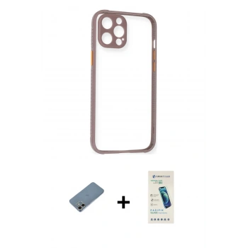 MARSİLYAN™- iPhone 12 Kılıf Nova Asil Özel Seri - Şeffaf Pasifik Cam Ekran Koruyucu + Shine Kamera Lens Koruma Cam - GI