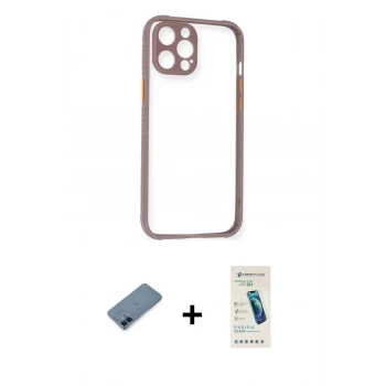 MARSİLYAN™- iPhone 12 Kılıf Nova Asil Özel Seri - Şeffaf Pasifik Cam Ekran Koruyucu + Metal Kamera Lens Koruma Cam - MI
