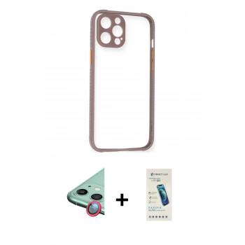 MARSİLYAN™- iPhone 12 Kılıf Nova Asil Özel Seri - Şeffaf Pasifik Cam Ekran Koruyucu + Raze Metal Kamera Lens - KI