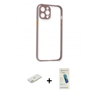 MARSİLYAN™- iPhone 12 Kılıf Nova Asil Özel Seri - Şeffaf Pasifik Cam Ekran Koruyucu + Renkli Kamera Lens Koruma Cam - TU