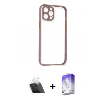 MARSİLYAN™- iPhone 12 Kılıf Nova Asil Özel Seri - Siyah Bilvis 5in1 3D Magic Cam Ekran Koruyucu + Kamera Lens Koruma Cam - SF