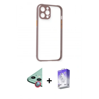 MARSİLYAN™- iPhone 12 Kılıf Nova Asil Özel Seri - Siyah Bilvis 5in1 3D Magic Cam Ekran Koruyucu + Raze Metal Kamera Lens - KI