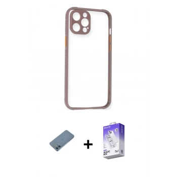 MARSİLYAN™- iPhone 12 Kılıf Nova Asil Özel Seri - Siyah Bilvis 5in1 3D Magic Cam Ekran Koruyucu + Shine Kamera Lens Koruma Cam - MI