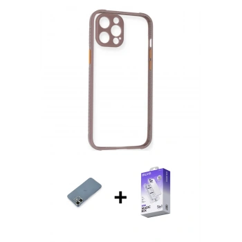 MARSİLYAN™- iPhone 12 Kılıf Nova Asil Özel Seri - Siyah Bilvis 5in1 3D Magic Cam Ekran Koruyucu + Metal Kamera Lens Koruma Cam - AKYL