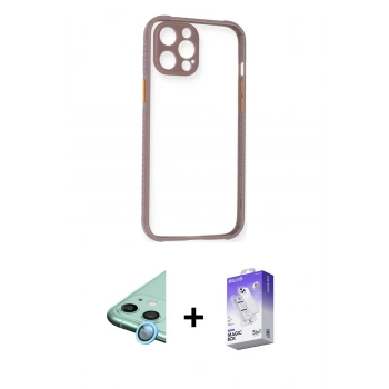 MARSİLYAN™- iPhone 12 Kılıf Nova Asil Özel Seri - Siyah Bilvis 5in1 3D Magic Cam Ekran Koruyucu + Raze Metal Kamera Lens - MI